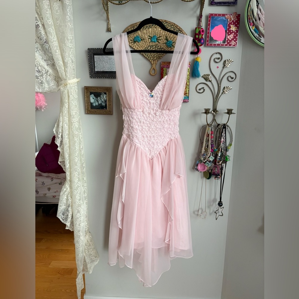 Karen Okada For David Howard Drop Waist Asymmetrical Pink Dress